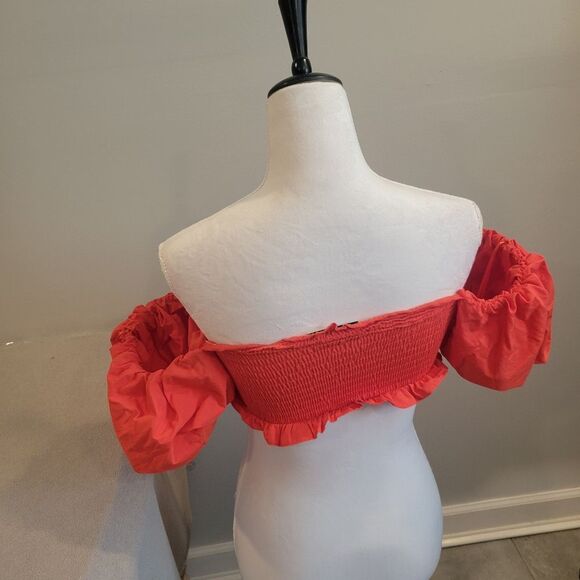Zara Top Crop Top with Puff Sleeves Red Size Medium - Picture 3 of 8